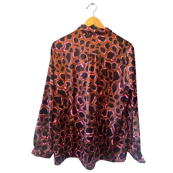 The Shirt (Rochelle Behrens) | Brown + Pink Long Sleeve Bow Blouse | Size Large - Picture 3 of 5